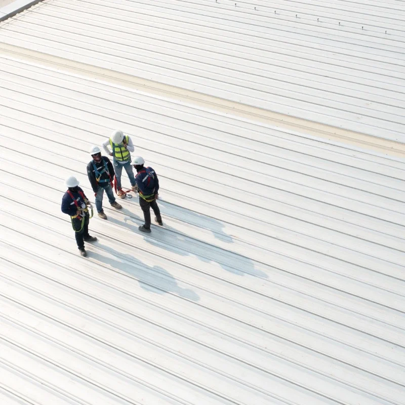workers stood on white roof
