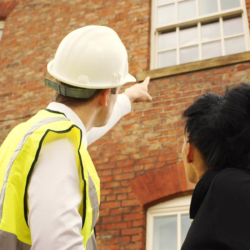 worker with hardhat reviewing window